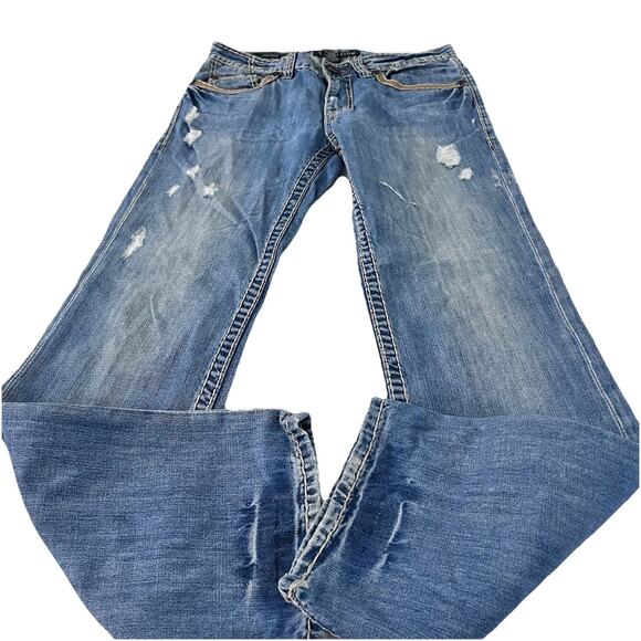 Affliction Other - Affliction Mens Jeans Cooper 32 Long Relaxed Boot Cross Patches Blue Wash Y2K LA